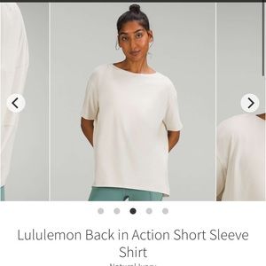 Lululemon Back in Action Short Sleeve Shirt Size 8 Natural Ivory
